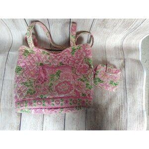 Vera Bradley Pink Floral Shoulder Bag and Wallet Set